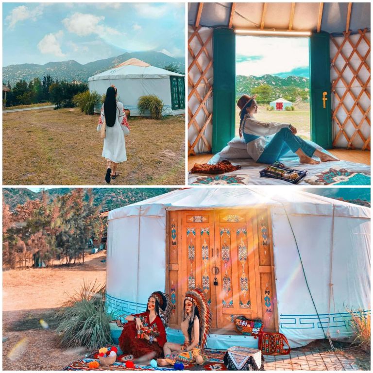 Những căn lều Mông Cổ được trang trí đẹp mắt bằng những gam màu nổi bật, tạo nên góc check-in sống ảo mới mẻ cho khách lưu trú. (Nguồn: Internet)