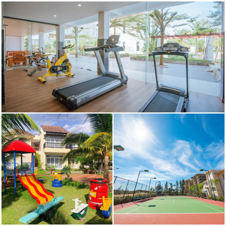 Resort cung cấp cho du khách đa dạng các tiện ích trải nghiệm như hệ thống nhà hàng sang trọng, gym, câu lạc bộ trẻ em,...