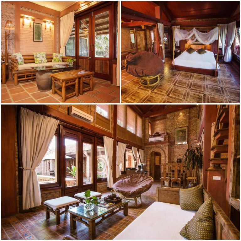 Các phòng nghỉ mang phong cách đậm chất quê xưa, với vật liệu quen thuộc như tre, gỗ và gạch nung. (nguồn: Booking.com).