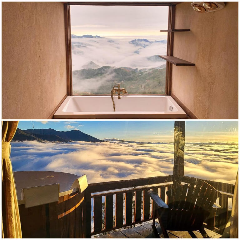 Bồn tắm view đón nắng và săn mây vô cùng đẹp là một trong những trải nghiệm độc đáo đem đến cho du khách những phút giây thư giãn.