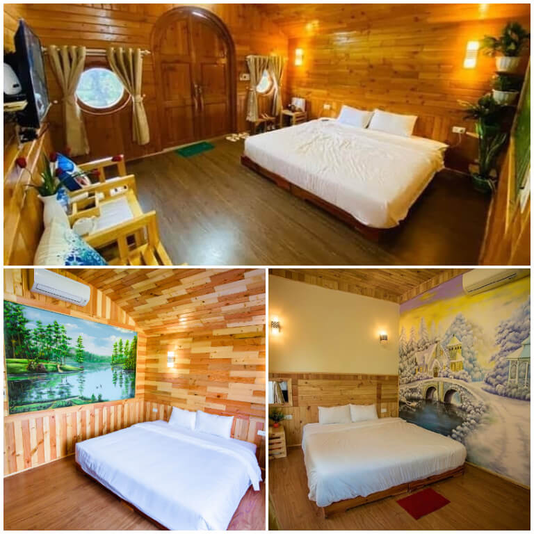 Giường được trang bị trong phòng là giường kingsize rộng lớn có nệm êm ái và được trang trí bằng những bức tranh phong cảnh thiên nhiên tuyệt đẹp. 
