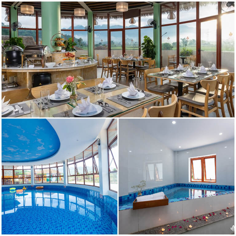 Bên cạnh dịch vụ lưu trú, Mộc Châu Eco Garden Resort còn cung cấp đến cho du khách rất nhiều các dịch vụ tiện ích như nhà hàng sang trọng, bể bơi bốn mùa trong nhà,... 