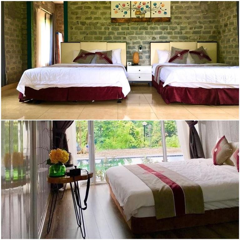 Không gian các phòng nghỉ bungalow dành cho các cặp đôi hoặc gia đình nhỏ, trang bị giường đôi hoặc giường đơn. 