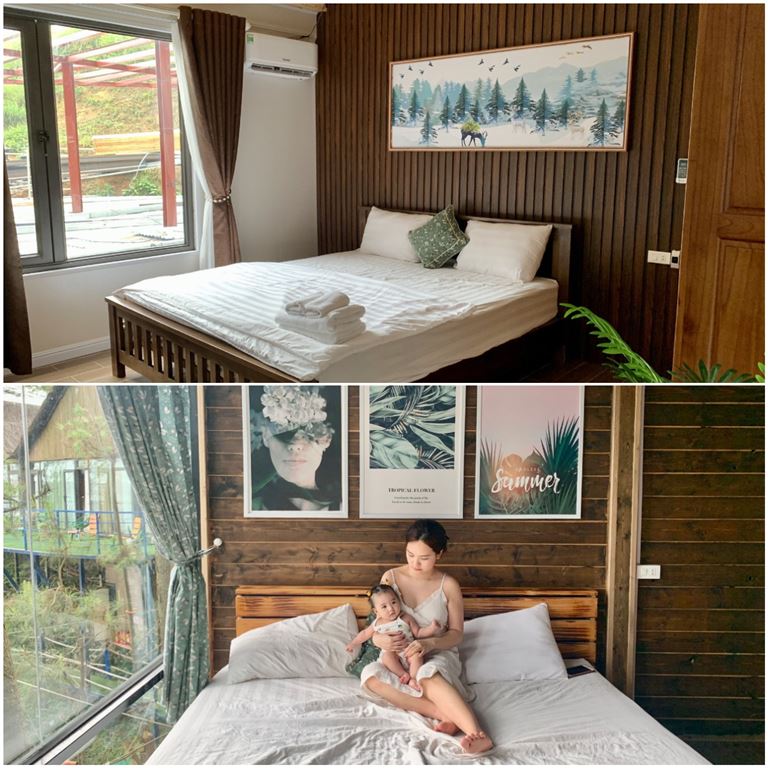 Các phòng nghỉ tại Poko Ecolodge resort Tam Đảo được thiết kế theo phong cách eco gần gũi, chất liệu gỗ thân thiện. 