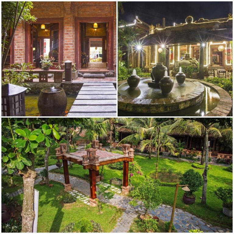 Vạn Chài Resort sở hữu khuôn viên xanh mộc mạc bình dị với những chòi gỗ, thác nước, bể hoa sen (nguồn: booking.com)