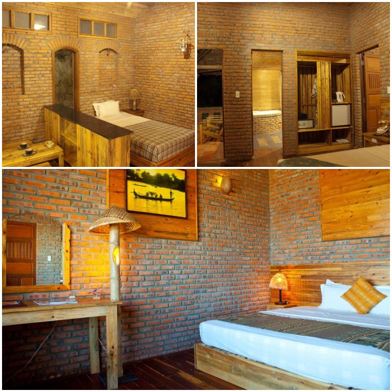 Bên trong các phòng là một thiết kế gần gũi và thân thiện, đặc trưng với trần đá và gỗ. (nguồn: Booking.com).
