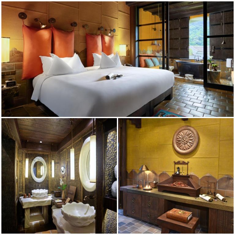 Resort Yên Tử Legacy thiết kế các phòng ngủ theo phong cách truyền thống, với tông màu chủ đạo là sắc vàng sang trọng.