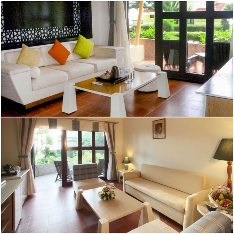 Mỗi phòng Family Bungalow Ocean đều được trang trí nhẹ nhàng, có không gian trong nhà và ban công ngoài trời. 