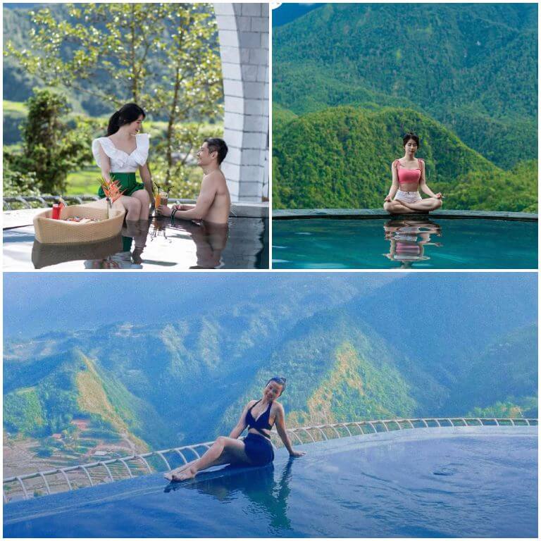 Bể bơi vô cực ngoài trời tại Sapa Cát Cát Hills Resort & Spa cung cấp đồ ăn nhẹ và các loại đồ uống để du khách có thể sử dụng. (Nguồn: facebook.com)