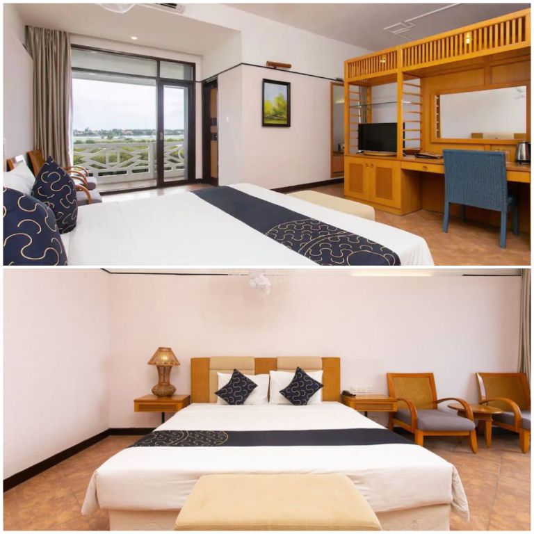 Hạng phòng Gia đình Suite sở hữu 2 giường đôi phù hợp cho gia đình có 4 thành viên đi nghỉ dưỡng tại Huế (nguồn: booking.com)