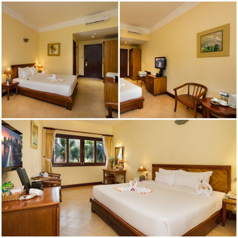 Deluxe Room là hạng phòng cơ bản nhất với 1 giường đôi cho 2 người, 1 nhà vệ sinh riêng, tủ quần áo và bàn phấn. (Nguồn: Internet) 