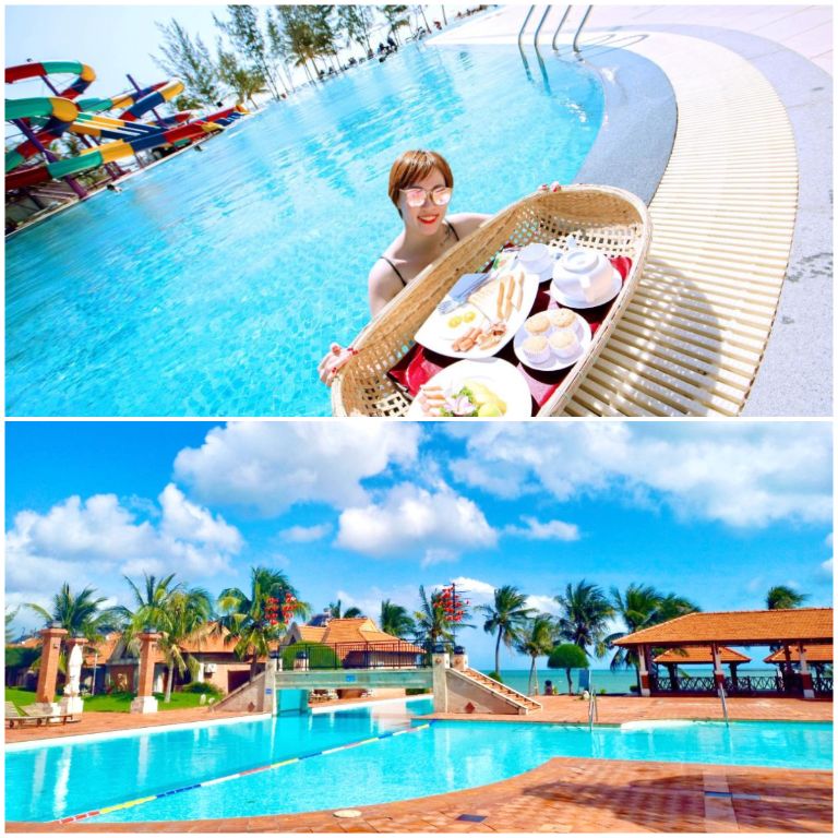 TTC Resort Ninh Thuận sở hữu một bể bơi vô cực riêng cho du khách thoả thích sử dụng, sống ảo cùng floating meal (nguồn: booking.com)