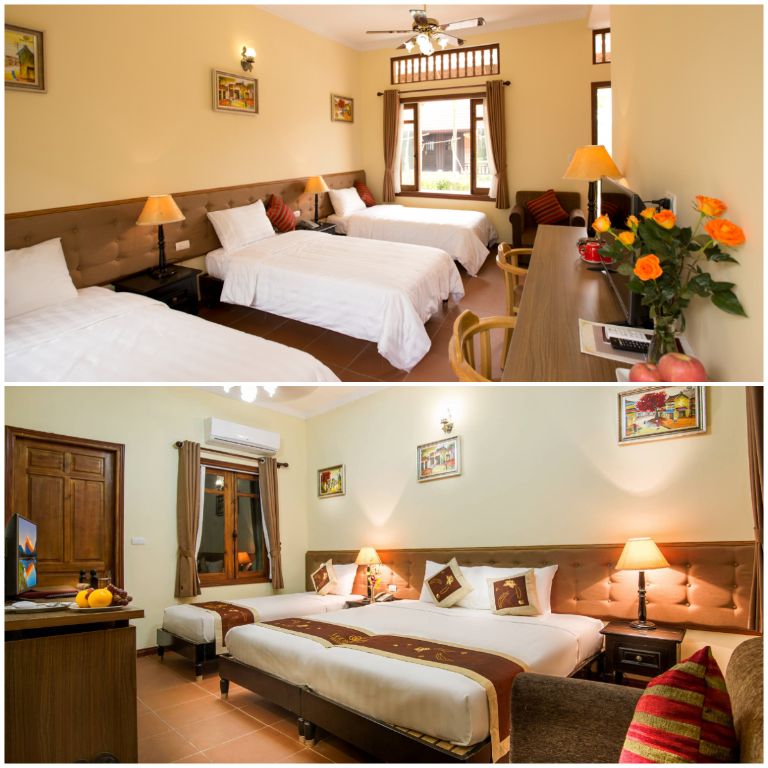 Hạng biệt thự Phố Cổ có hệ thống phòng ngủ theo phong cách cổ điển, gam màu nâu đồng điệu (nguồn: booking.com)