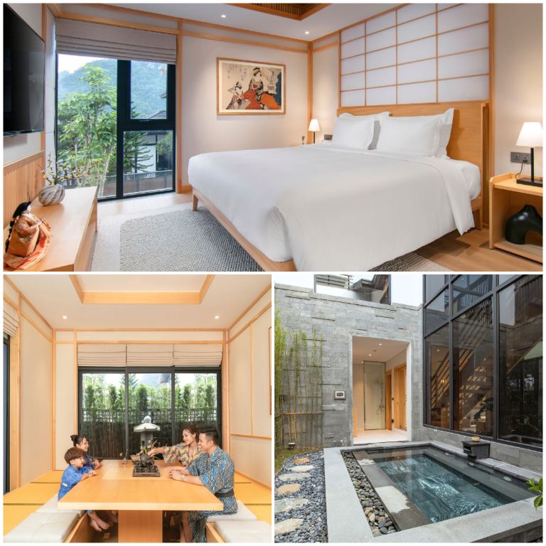 Phòng Yama Osen được thiết kế 3 phòng ngủ, 1 phòng khách, 1 phòng bếp và 1 bồn tắm osen ngoài trời riêng biệt.