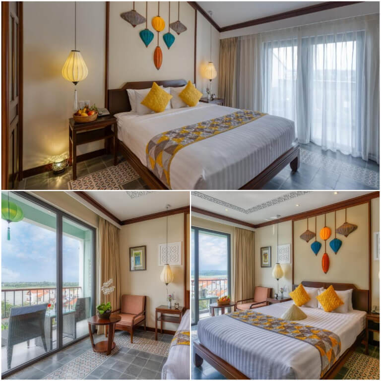 Phòng Cozy Suite nổi bật với nét nghệ thuật cổ kế hợp giữa 2 màu vàng và trắng độc đáo. 