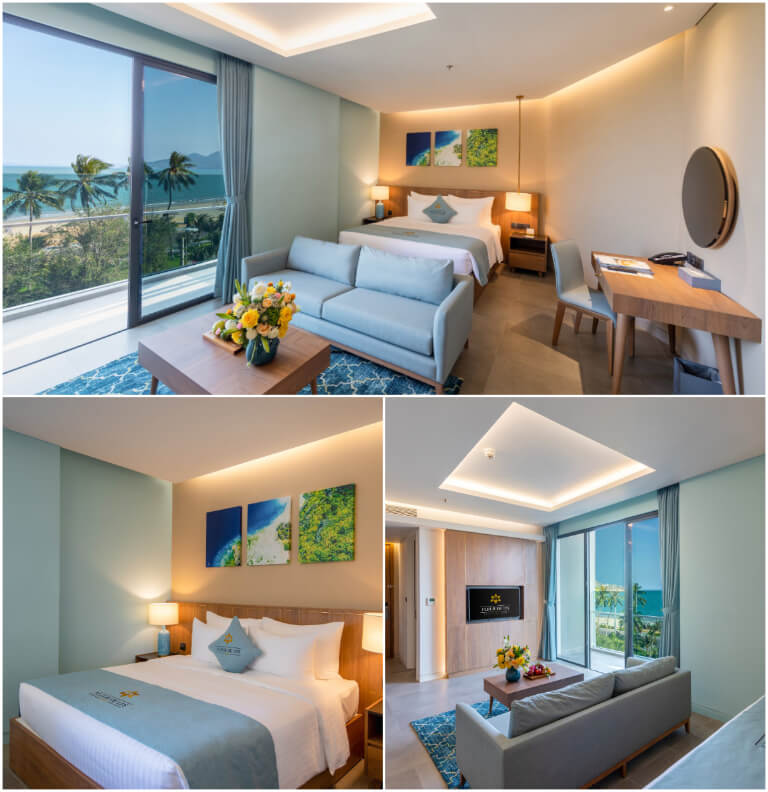 Phòng Panorama Deluxe Ocean View sở hữu không gian ấm cúng với hệ thống đèn led cực ấn tượng. 
