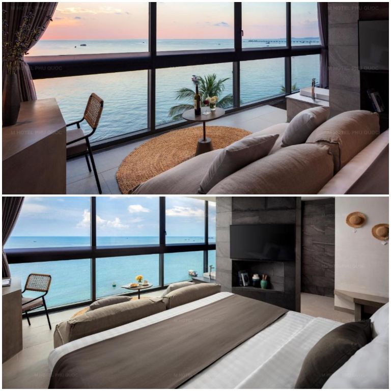 Phòng Suite nhìn ra biển có thiết kế cửa kính cực lớn. (Nguồn: Booking.com) 
