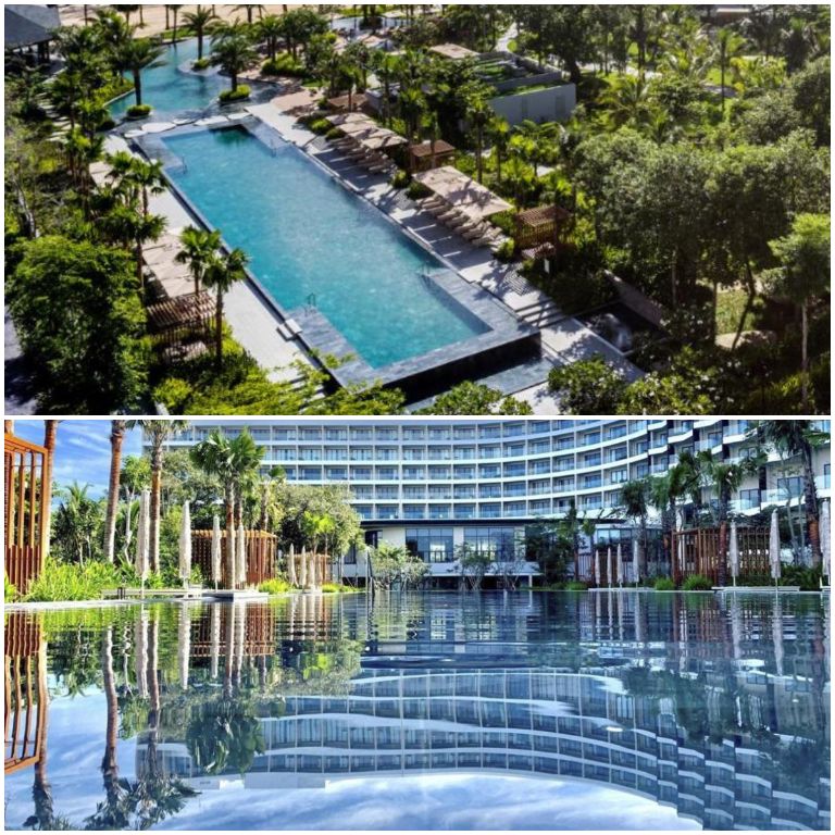 Bể bơi chính hình chữ nhật, nằm ở trung tâm khách sạn. (Nguồn: Booking.com)