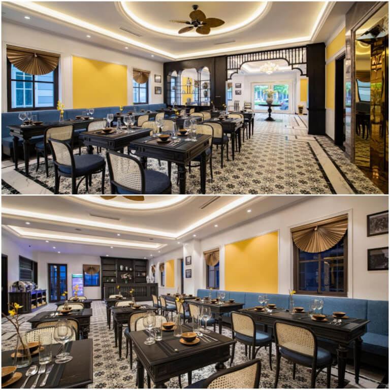 Không gian nhà hàng sang trọng, hiện đại với phong cách mới, mang lại ấn tượng đẹp cho du khách.