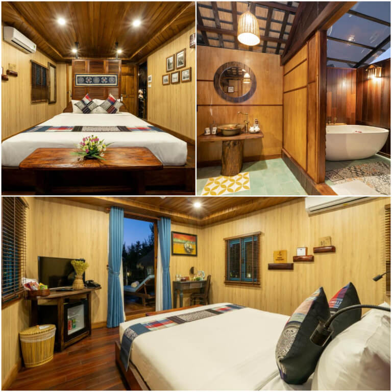 Phòng ngủ có diện tích rộng được dùng nội thất gỗ chủ đạo.