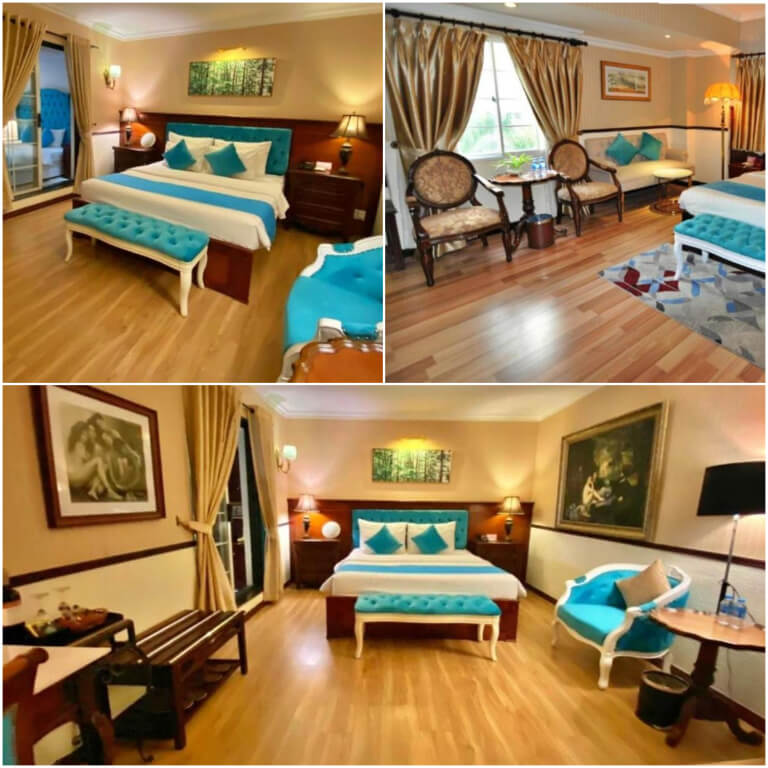 Phòng ngủ được kết hợp hài hòa 2 tone màu vàng ấm và xanh nổi bật.