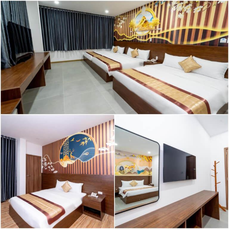 Phòng nghỉ nổi bật với với tone màu gỗ nâu mang thiết kế đơn giản ấn tượng.