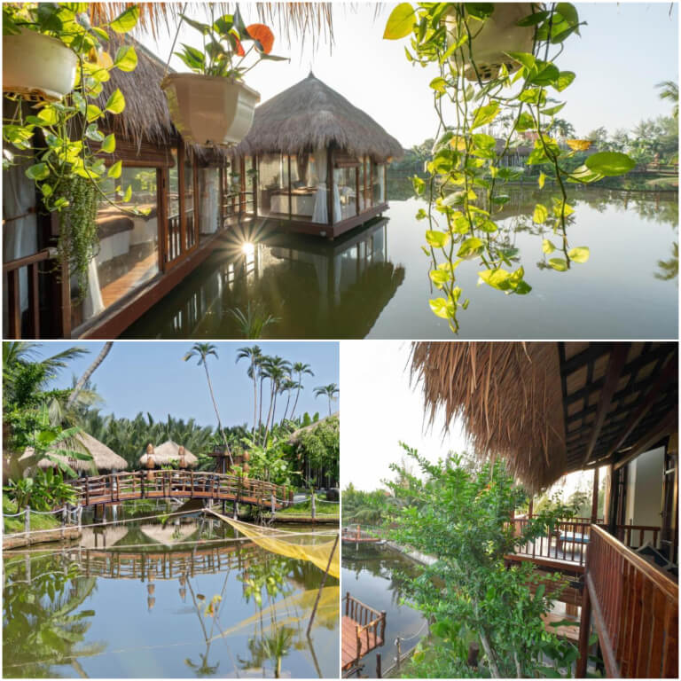 Khách sạn được thiết kế mang đậm truyền thống Việt Nam với mái lá cọ.