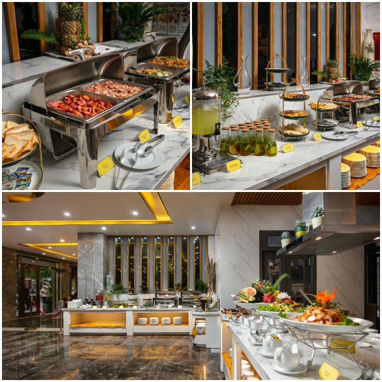 Nhà hàng Green Suites phục vụ đa dạng các món ăn từ Á-Âu cao cấp đến các món ăn đặc sản của vùng biển Hạ Long. 