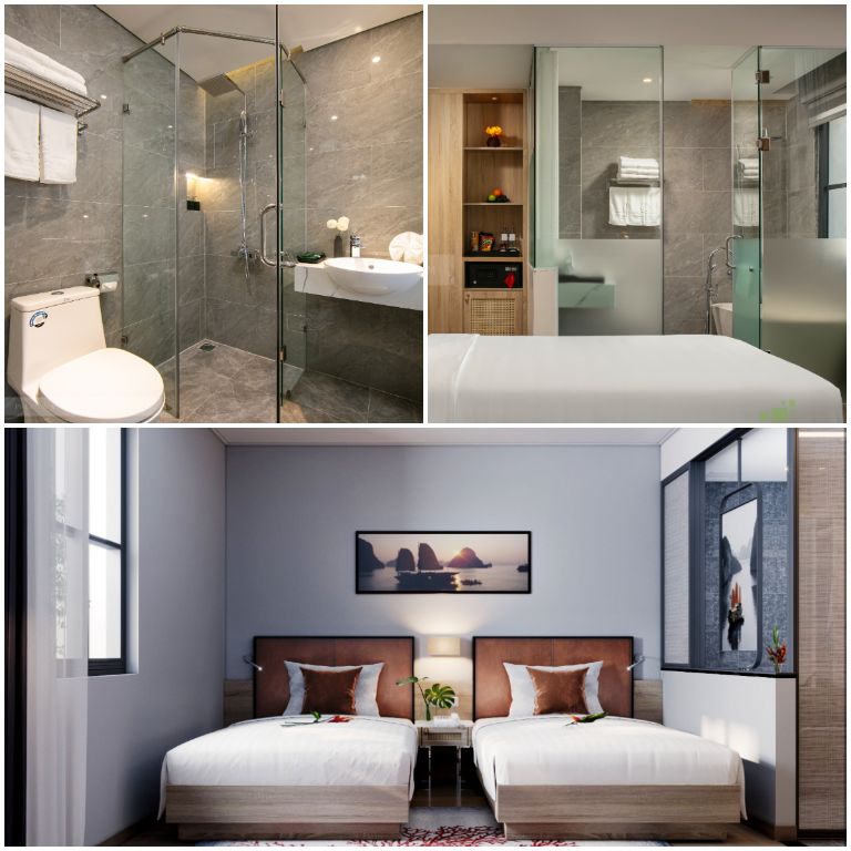 Premium Family Room với các thiết bị decor nội thất gỗ mun sáng màu kết hợp với tone màu trắng xanh của sơn tường. 