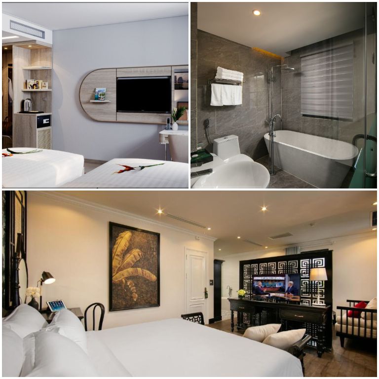 Green Suites Hotel sở hữu các căn phòng được thiết kế mở hiện đại với các gam màu tươi sáng kết hợp nội thất gỗ đen cao cấp.