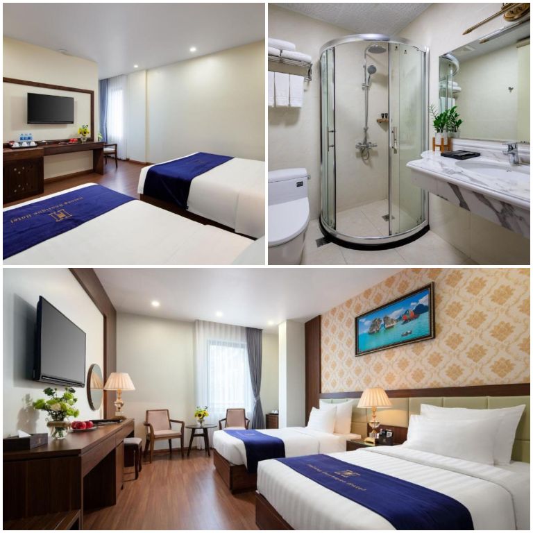 Halong Boutique Hotel với hệ thống phòng được thiết kế hiện đại với các gam màu tươi sáng và được tích hợp ban công. 