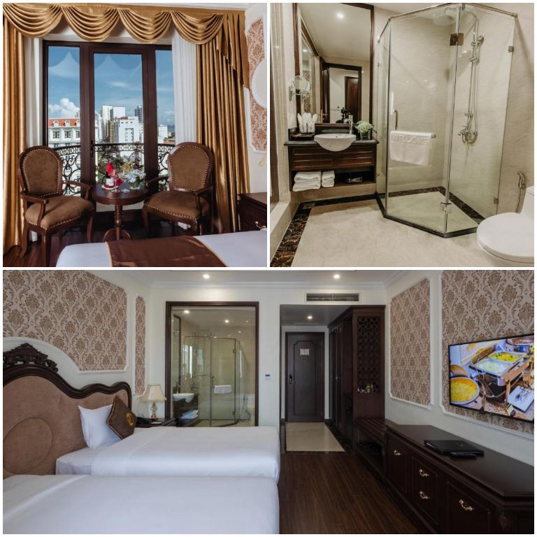 Dragon Legend Ha Long Hotel với không gian phòng ngủ đẳng cấp với các gam màu trung tính của nội thất và tường sáng màu.