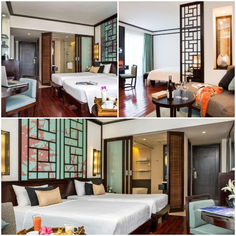 Hotel Novotel Ha Long Bay với hệ thống phòng được thiết kế mang các tone màu trầm sang trọng tích hợp thêm ban công nhỏ.