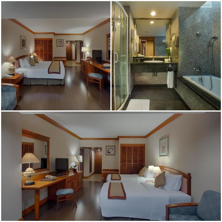 Halong Plaza Hotel với phòng ốc được bao quanh là tone màu trắng be nhã nhặn kết hợp với nội thất đỏ rượu sang trọng. 