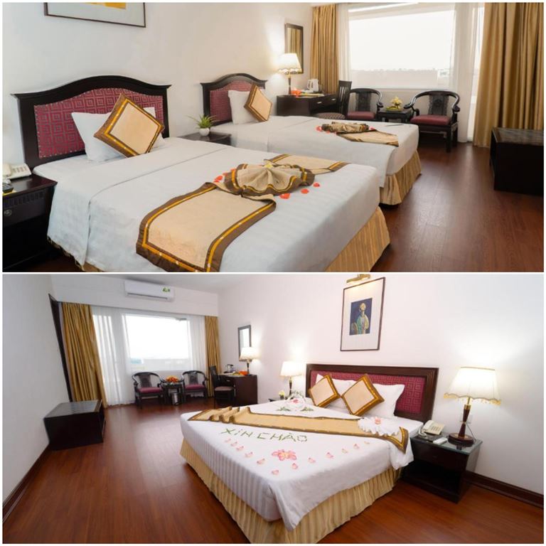 Khách sạn sở hữu số lượng phòng nghỉ lớn được thiết kế theo phong cách cổ điển Pháp và Á Đông ấm áp, sang trọng. 