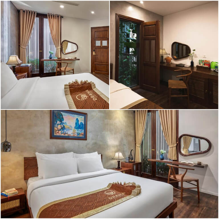 Superior King Room mang đến không gian nghỉ dưỡng ấm cúng với nội thất gỗ màu nâu trầm cao cấp.
