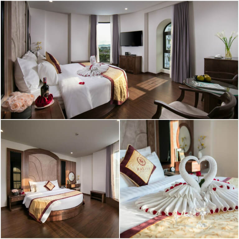 Phòng Roman Junior Suite nổi bật với thiết kế giường tròn độc đáo, được bố trí đối diện cửa sổ tạo tầm nhìn đẹp.