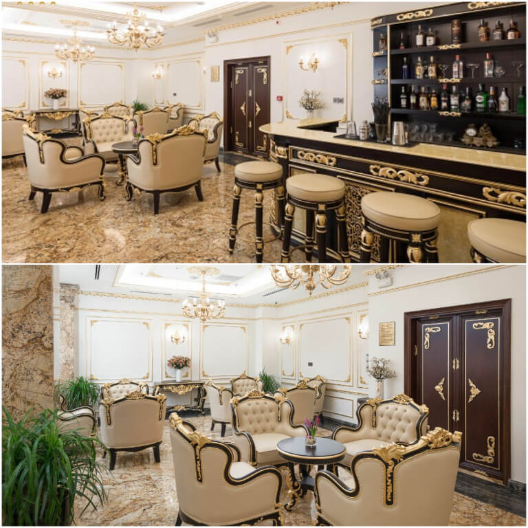 The Lobby Bar được thiết kế hoàng gia, chuyên phục vụ rượu Ý và Pháp.
