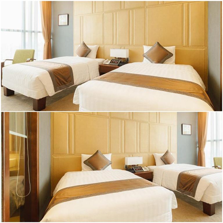 Không gian phòng nghỉ sang trọng, ấm cúng và được trang bị đầy đủ tiện nghi trong các phòng nghỉ tại khách sạn Biển Bắc Móng Cái. 