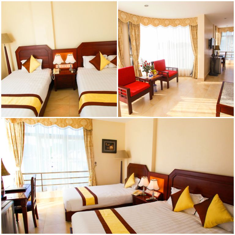 Hung Long Harbour Hotel sở hữu không gian phòng ngủ được thiết kế tối giản nhưng hiện đại với những gam màu đậm chất Việt. 