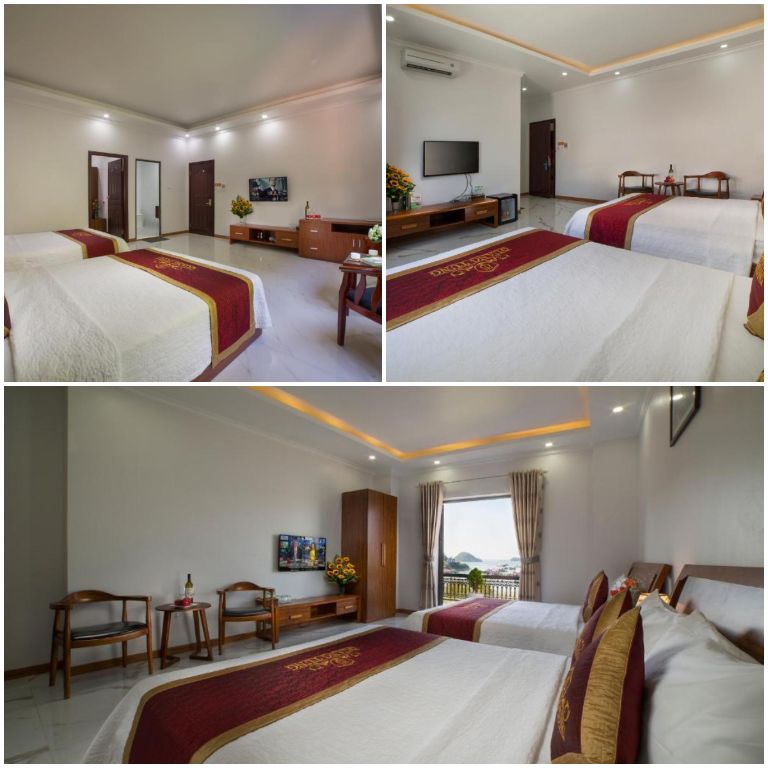 Quang Tùng Cát Bà Hotel với phòng ốc được thiết kế tối giản với nội thất gỗ sồi và nổi bật là trần nhà được thiết kế cách điệu. 