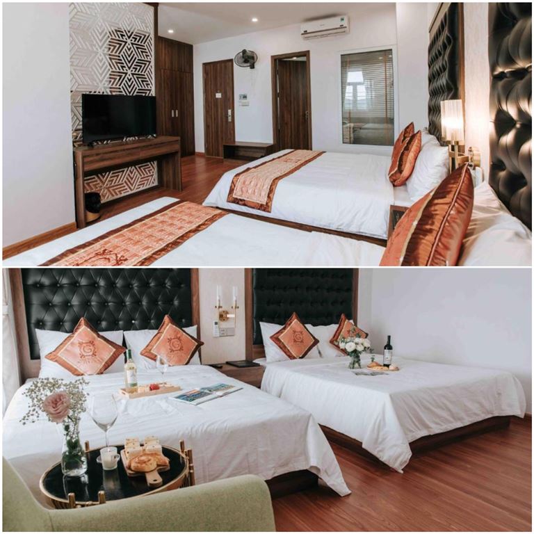Không gian phòng Deluxe twin dành cho nhóm khách từ 2 - 4 khách hàng cung cấp hai giường 1m6. 
