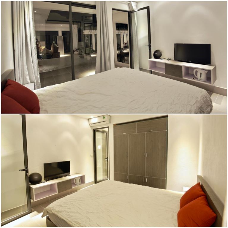 Không gian phòng ngủ ấm cúng, được trang bị 1 giường đôi, tiêu chuẩn cho 2 người lớn và 1 trẻ em lưu trú. 