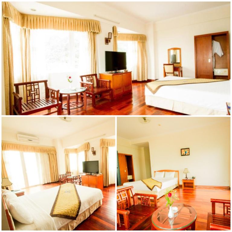 Phòng nghỉ cao cấp tại khách sạn Đồ Sơn này sử dụng hầu hết nội thất bằng gỗ.
