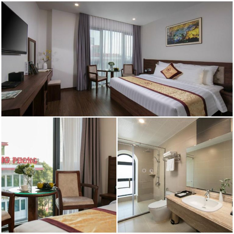 Phòng ngủ của khách sạn Hạ Long này được trang bị nội thất sang trọng và chất lượng cao. 