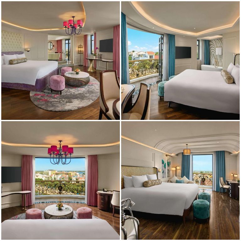 Các phòng ốc tại khách sạn mang phong cách đầy trời Âu với các màu sắc tươi sáng,rực sỡ với sàn gỗ. 