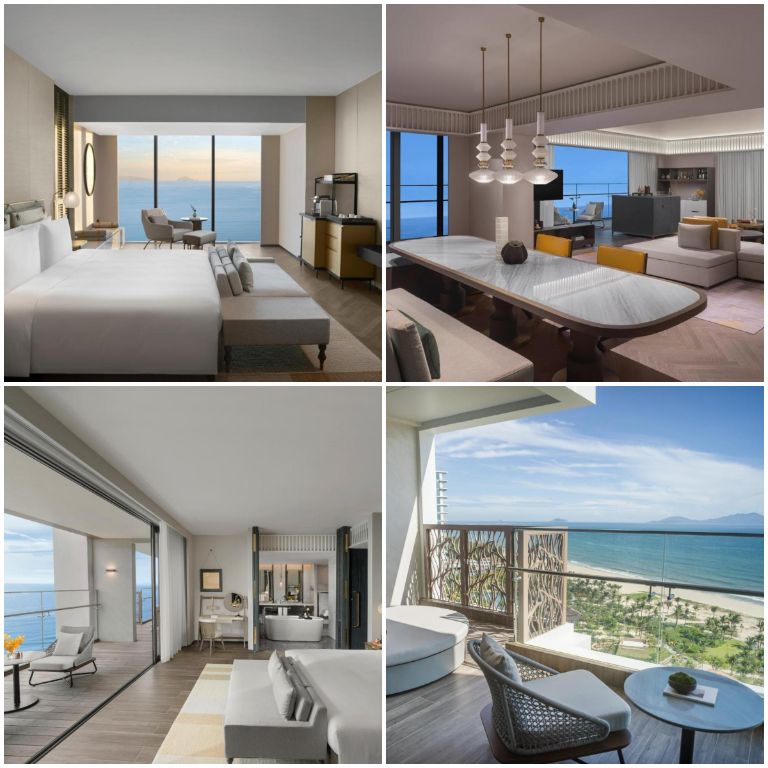 Khách sạn và Suite Hoiana sở hữu phòng ốc với sắc trắng thanh lịch, sang trọng kết hợp với nội thất gỗ, với view hướng trọn ra biển xanh. 