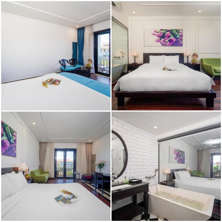 Khách sạn Thanh Bình 1 Hội An với hệ thống phòng nghỉ được decor tối giản được bao phủ bởi tone trắng, nội thất đá xứ.
