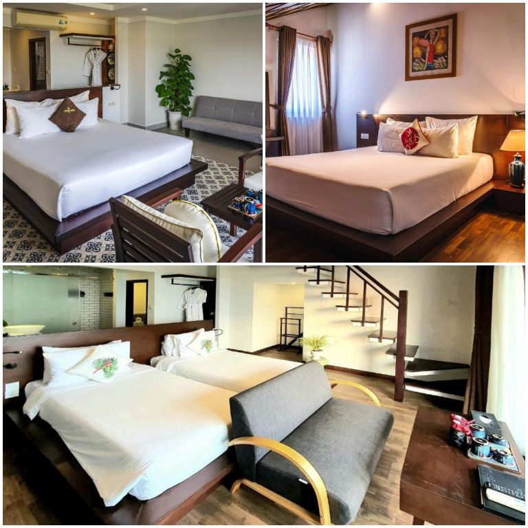 Odyssey Hotel Hoi An với các căn phòng được thiết kế tinh tế với tone trắng, trong phòng có cây xanh và tranh trang trí nghệ thuật. 