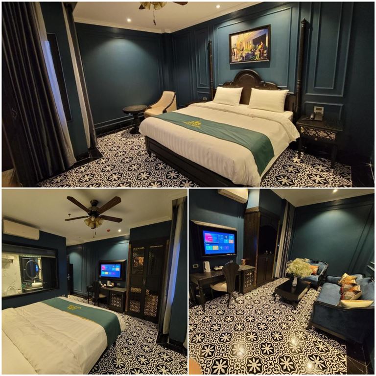 Phòng nghỉ tại Royal Hotel Móng Cái được thiết kế theo phong cách Indochine, trang trí nhiều hoa văn, họa tiết độc đáo. 